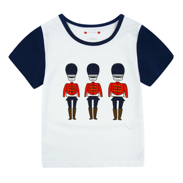 男童短袖童装2015夏装新款贴钻三士兵拼接袖宝宝纯棉圆领儿童T恤