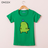 ONOZA2015新款韩版纯色修身短袖T恤 可爱绿色小恐龙卡通印花T恤女