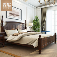 森趣复古美式乡村双人床1.8米欧式实木床卧室简约现代白蜡木婚床