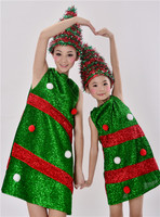 儿童圣诞节舞蹈服 绿色亲子装圣诞树表演服 幼儿化妆舞会演出服