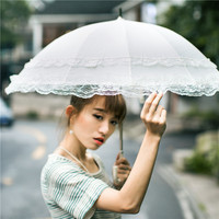 考拉白色公主晴雨伞双层蕾丝长柄太阳伞弯柄防紫外线遮阳伞女士