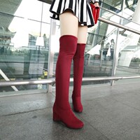 2015秋冬新款韩版简约弹力美腿靴子圆头高跟女士鞋坡跟长靴骑士靴