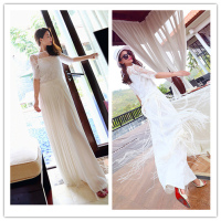 三亚泰国海边旅游度假必备白色雪纺蕾丝波西米亚流苏超长裙连衣裙