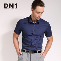 DN1品牌男装四色可选小方领短袖衬衫 修身纯色英伦商务棉衬衣皱