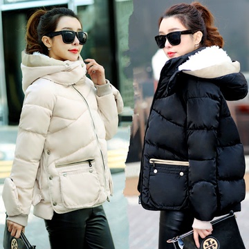 【天天特价】韩版冬装连帽口袋短款加厚军工羽绒服棉衣带手套外套