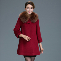 冬季新款纯真狐狸毛领羊绒羊毛大衣毛呢外套中长款中老年女妈妈装