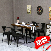 欧式铁艺实木餐桌椅组合长方形休闲吃饭桌子客厅奶茶店咖啡厅桌椅