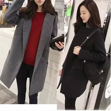 2016秋冬季韩版新款毛呢外套 修身显瘦百搭中长款呢大衣女