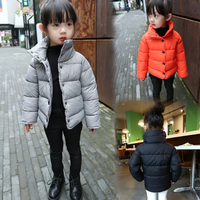 2015冬款新款女童潮流韩版糖果纯色单排扣棉衣外套