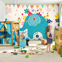 儿童房墙纸 卧室床头背景墙壁纸 卡通墙纸可爱大象大型壁画幼儿园
