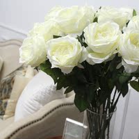 Lamome纳茉/欧式浪漫仿真花/单枝仿真白色玫瑰花/样板房装饰花卉