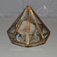 欧美创意复古铜材手作 立体钻石造型玻璃花房花器 首饰盒永生花盒