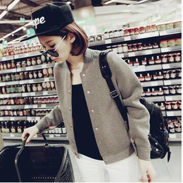 棒球服女长袖韩版学生外套开衫纯色薄款太空棉短款卫衣潮
