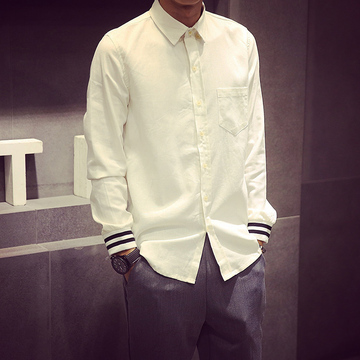 2015秋季新款潮男复古长袖衬衫休闲打底韩版修身白衬衫英伦男衬衣