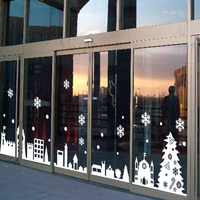 玖玖墙贴 大尺寸圣诞节建筑物城堡雪花酒店铺商卖场橱窗玻璃贴纸