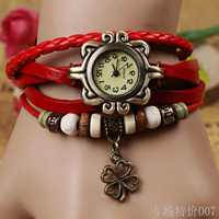 韩版手链表女 学生免邮费复古表女表韩国时尚缠绕包邮四叶草手表