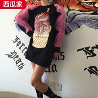 SHOWTIME2016春季新款泰国潮牌 冰激凌网纱袖宽松卫衣 T恤
