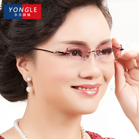 韩国镶钻石切边眼镜架女纯钛无框眼镜框渐变色超轻潮成品近视眼镜