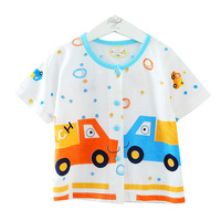 彩虹小宝宝 夏季婴儿竹纤维短袖开衫T恤宝宝对开扣点点小汽车上衣