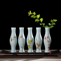 景德镇陶瓷 影青釉手绘小花瓶花插 现代简约装饰客厅时尚工艺摆件