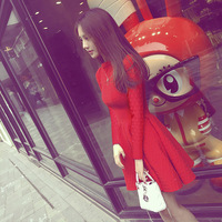 2015秋冬新款女装时尚收腰显瘦明星同款红色大摆裙针织连衣裙子潮
