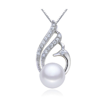 天然淡水珍珠贝珠吊坠项链 925纯银正圆珍珠项坠 送女友礼物