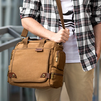 男士手提包商务电脑包14寸单肩斜挎包休闲复古帆布包公文包男包包