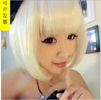 齐刘海BOBO头米白色动漫COS型时尚女高温丝假发梨花头整顶假发