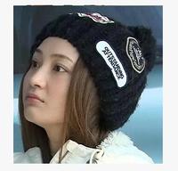 韩版时尚贴标毛线帽子批发厂家冬季小爸爸童佳倩同款针织保暖帽女