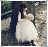 秋冬装新款韩版儿童女童加厚长袖蕾丝连衣裙 毛毛领围脖连衣裙