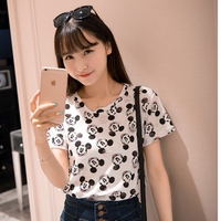 2015夏季韩版女装圆领宽松短袖纯棉印花红嘴米老鼠t恤女夏