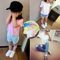 2015夏季新款韩版男女童宝宝简约百搭 儿童T恤 马卡龙色短袖上衣