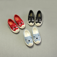 2015秋季新款 韩版女童可爱猫咪帆布鞋儿童布鞋牛筋底浅口单鞋