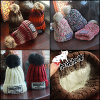 时尚韩版帽子女冬天可爱贴布毛线帽子女潮保暖加绒加厚球球针织帽