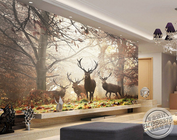酒店主题房壁纸批发3D无纺布客厅卧室客房背景墙布墙纸一件代发鹿