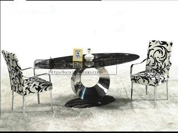欧式椭圆形大理石餐桌简约现代不锈钢餐台酒店会所饭桌洽谈桌221