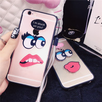 韩国5s大眼睛红嘴巴iPhone6 plus挂脖手机壳苹果6S保护套个性4.7
