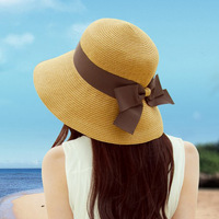 韩版遮阳帽子春夏时尚大檐草帽女士防紫外线沙滩帽蝴蝶结凉帽盆帽