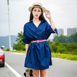 2016松紧腰夏季新款女装韩版修身显瘦蝙蝠袖polo领OL连衣裙夏装