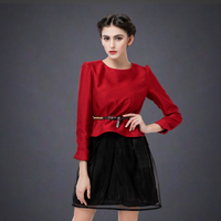 欧洲站2014秋冬新款红色上衣气质短裙套装两件套长袖小香名媛风潮