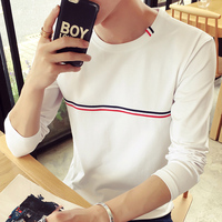 男士t恤2016新款秋装韩版修身圆领长袖白色体恤百搭t恤衫潮打底衫