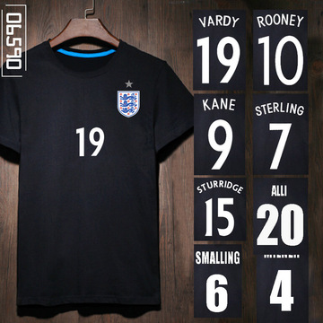 06590英格兰凯恩斯特林鲁尼瓦尔迪t恤短袖男 2016法国欧洲杯球衣