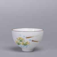 手绘小茶杯茶具釉下彩陶瓷品茗杯子单杯碗个人青花定窑白瓷鱼花草