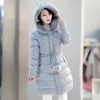 2015冬季新款女装加厚羽绒棉衣中长款韩版系带收腰连帽棉袄女