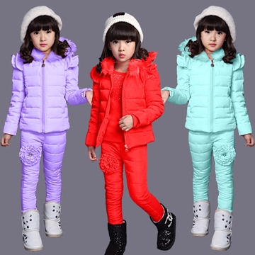 女童冬装加厚保暖棉衣三件套小中大童装运动卫衣儿童韩版棉袄套装