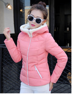 2016春冬季新款蘑菇街女装韩版潮羊羔毛帽子短款修身学生棉衣外套