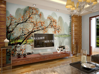 漓江山水画中式壁画 电视墙墙纸壁纸壁画 雅泽大型壁画无纺布/PVC