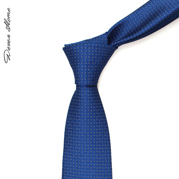 Devenhome时尚宝蓝色韩版商务领带男士正装7cm学生领带香槟金圆点