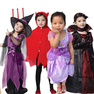 万圣节儿童演出表演服装吸血鬼女童紫色公主裙红色斗篷披风