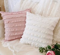 韩国同款 层层荷叶边抱枕白色粉色纯棉面料  抱枕含芯